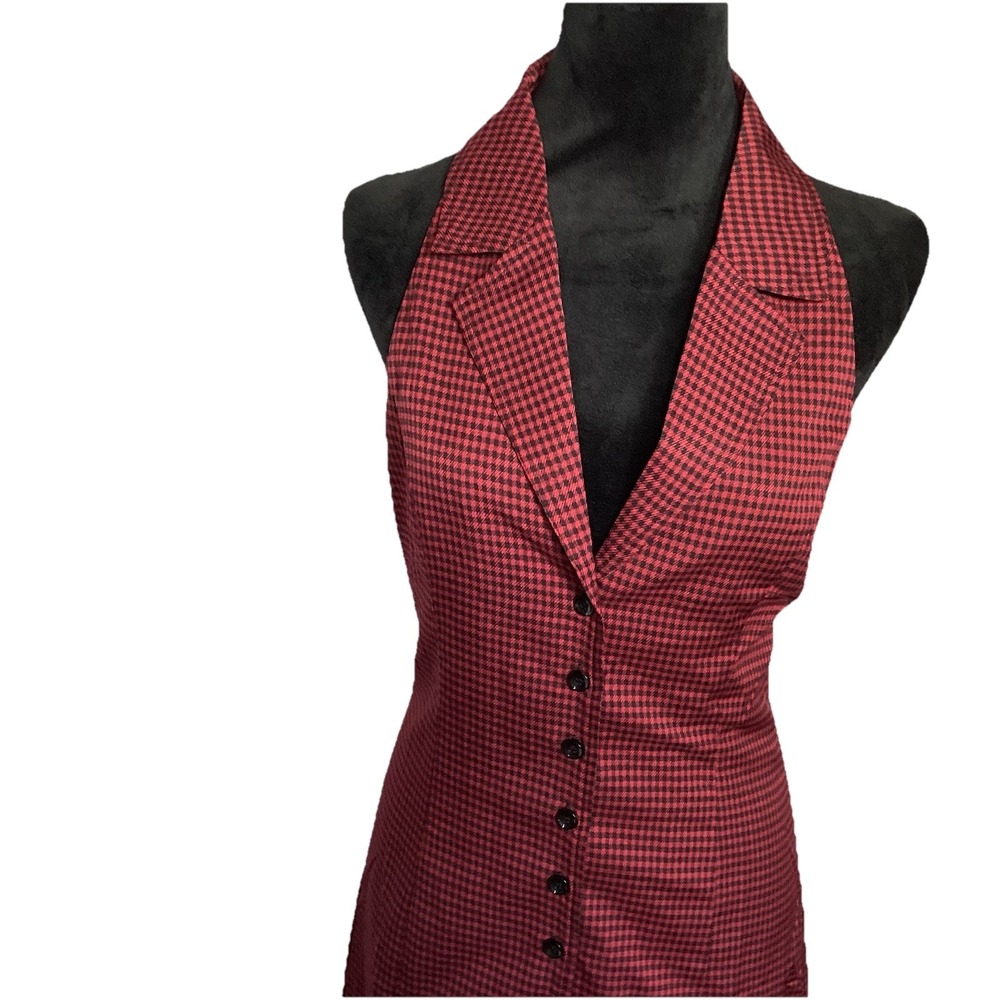 NWT Emory Park Sleeveless V Neck Halter Vest Short Checkered Button Up dress Red - Picture 16 of 16